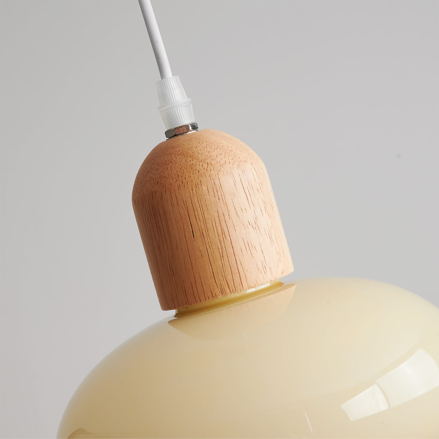 Elegant Mellow Glass Pendant Lamp: Modern Wood Accent Diffused Light Fixture