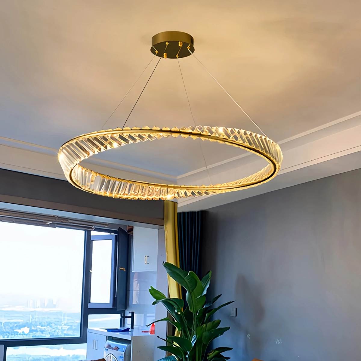 Antizer Modern Luxury Metal Glass Ring Chandelier