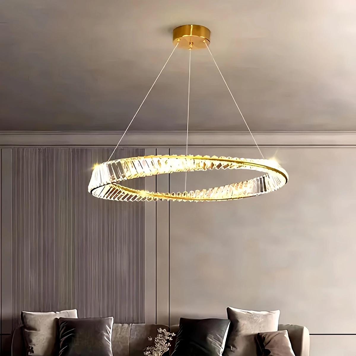 Antizer Modern Luxury Metal Glass Ring Chandelier