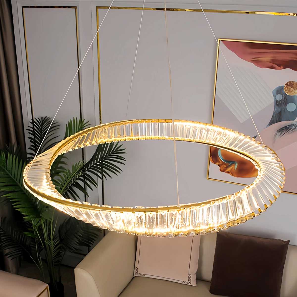 Antizer Modern Luxury Metal Glass Ring Chandelier