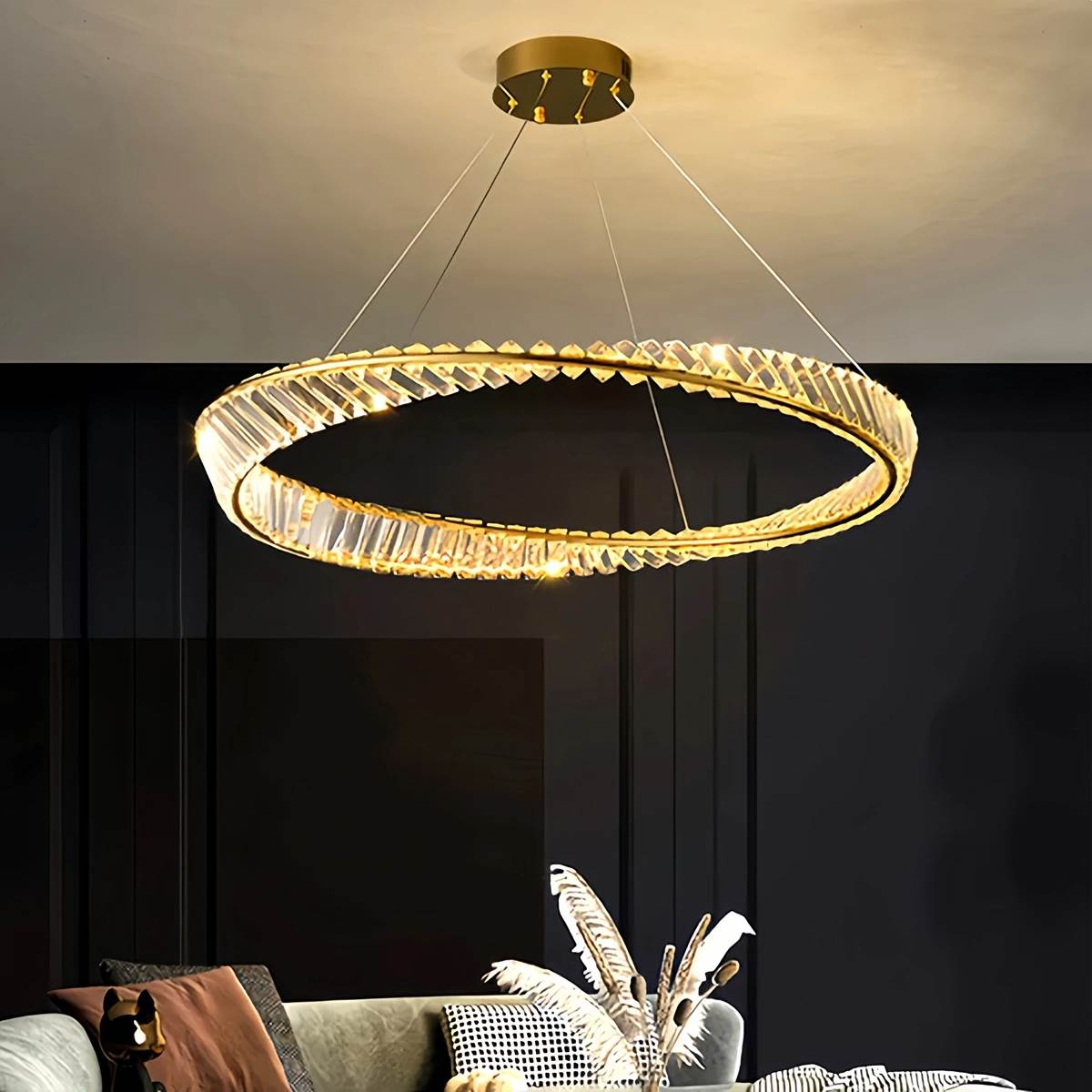 Antizer Modern Luxury Metal Glass Ring Chandelier