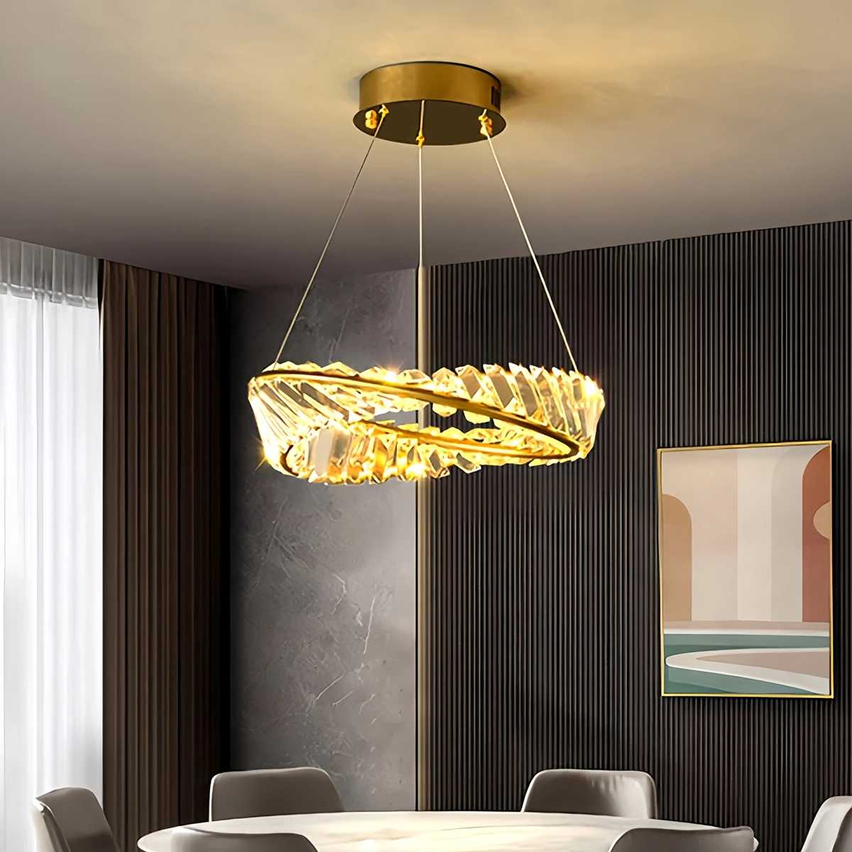 Antizer Modern Luxury Metal Glass Ring Chandelier