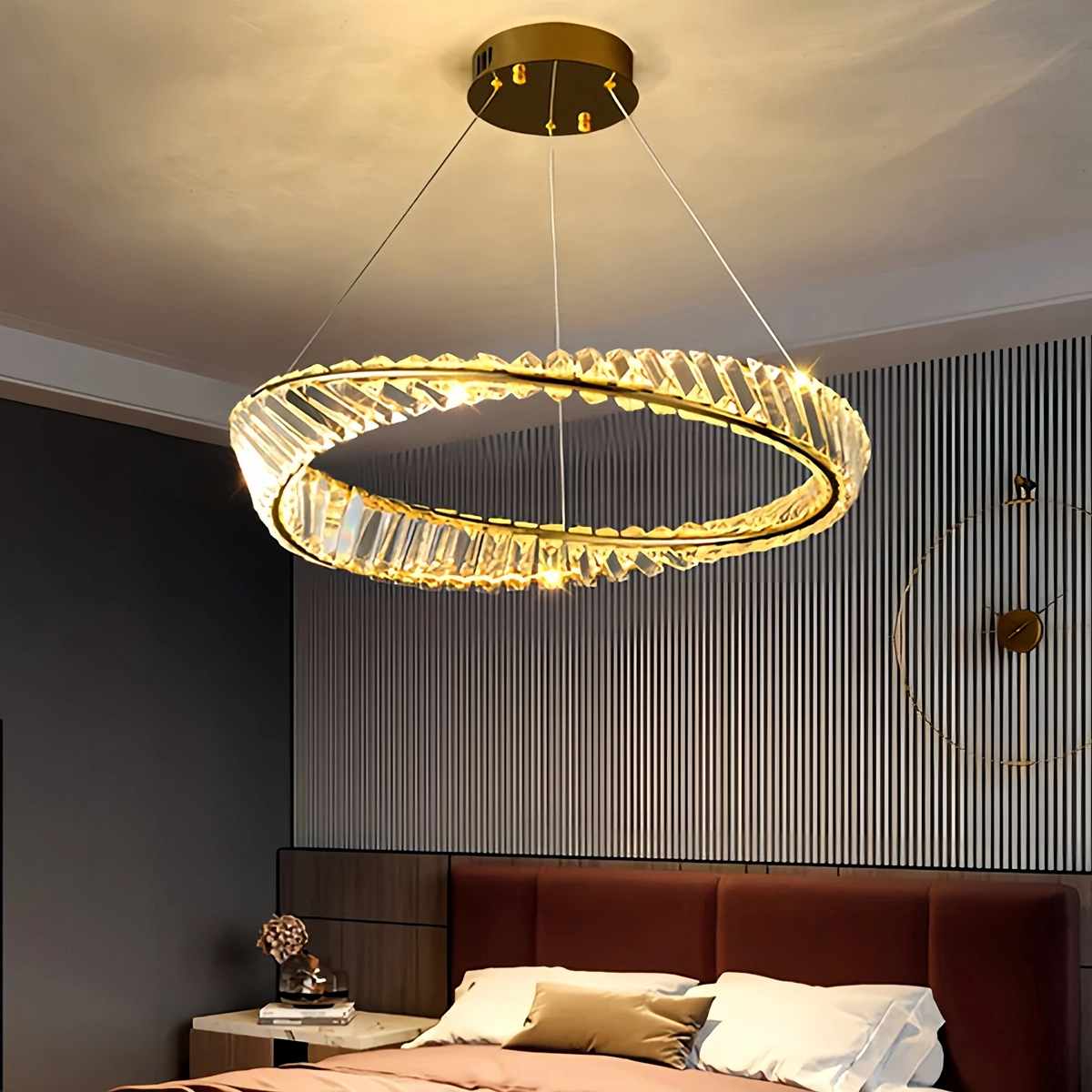 Antizer Modern Luxury Metal Glass Ring Chandelier