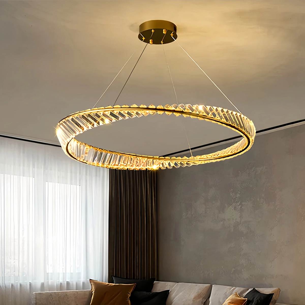 Antizer Modern Luxury Metal Glass Ring Chandelier