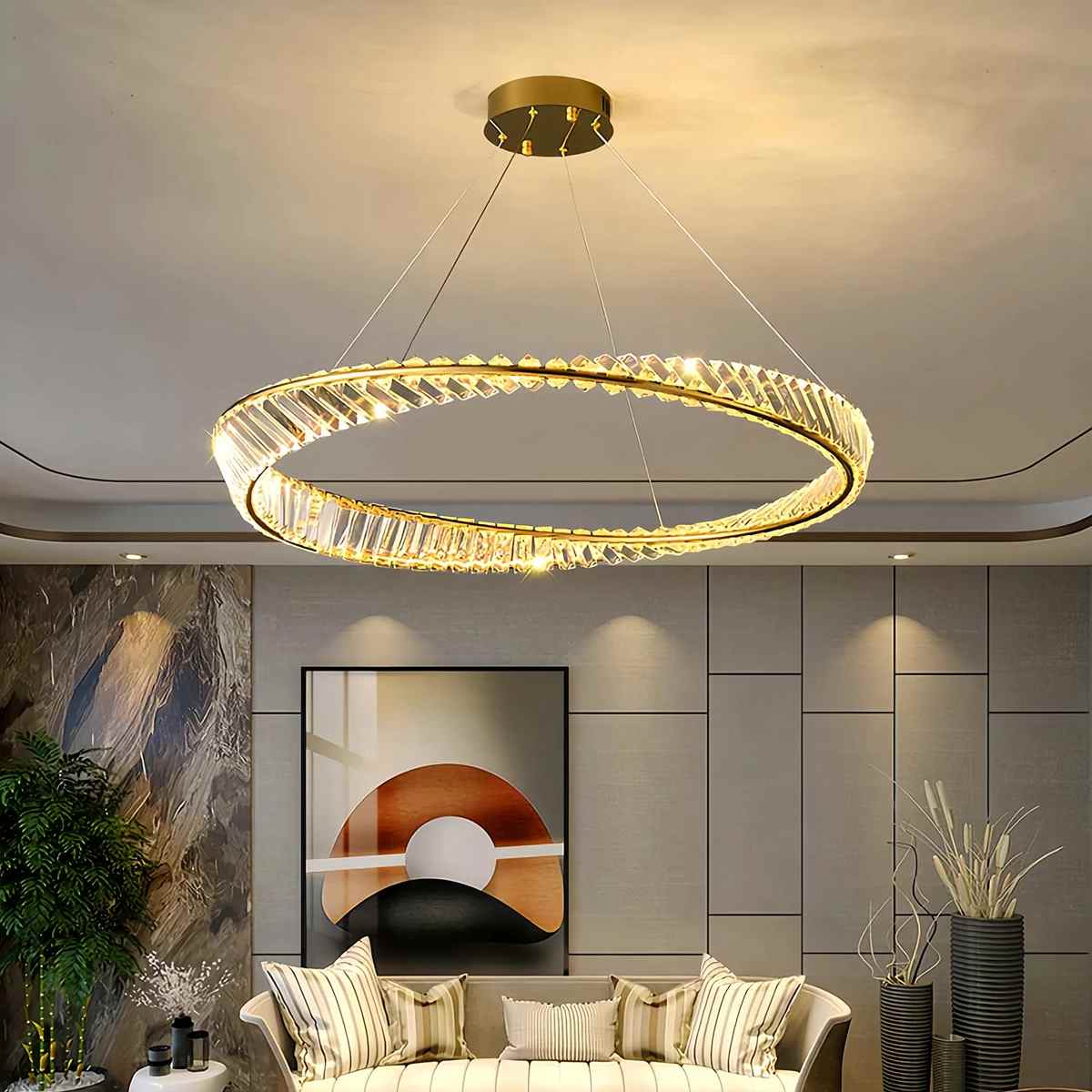 Antizer Modern Luxury Metal Glass Ring Chandelier