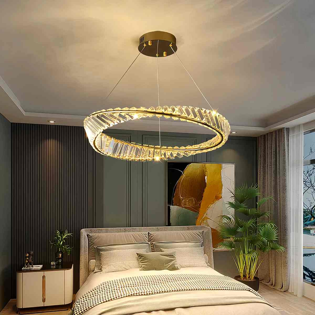 Antizer Modern Luxury Metal Glass Ring Chandelier
