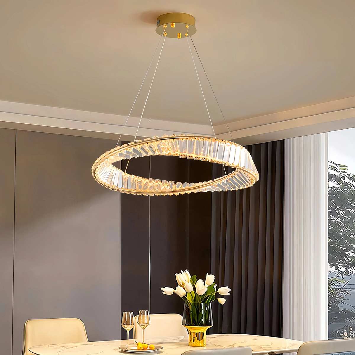 Antizer Modern Luxury Metal Glass Ring Chandelier