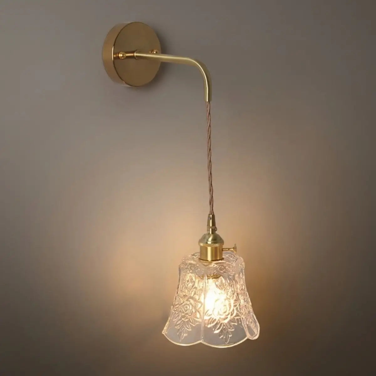 Classic Brass Glass Pendant Light -- Walnut Wood Accent