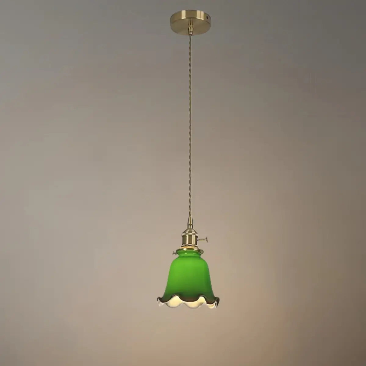 Vintage Green Glass Pendant Light -- Brass Accent