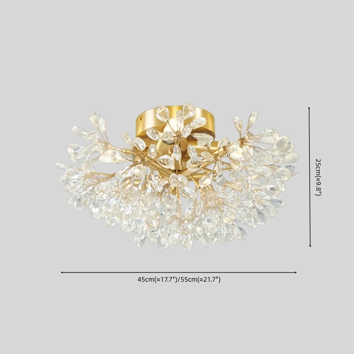 Antizer French Semi-Flush Brass Crystal Ceiling Light