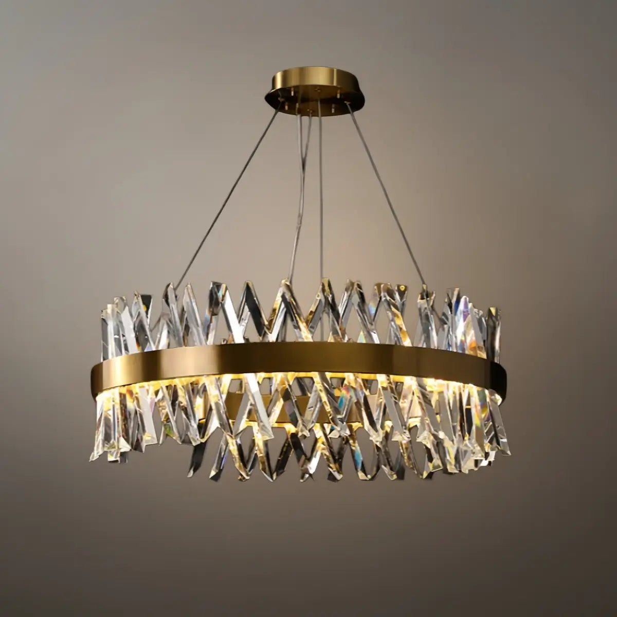 Excelis Crystal Prism Round Chandelier – Gold Metal for Dining Room / Living Room
