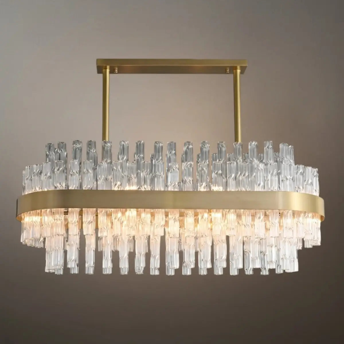 Excelis Luxury Rectangular Crystal Chandelier – Gold Frame for Dining Room / Kitchen