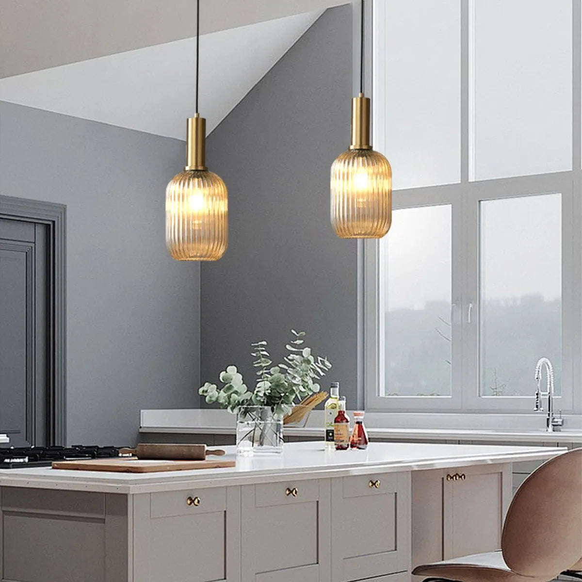 Antizer Nordic Vintage Glass Striped Pendeant Light