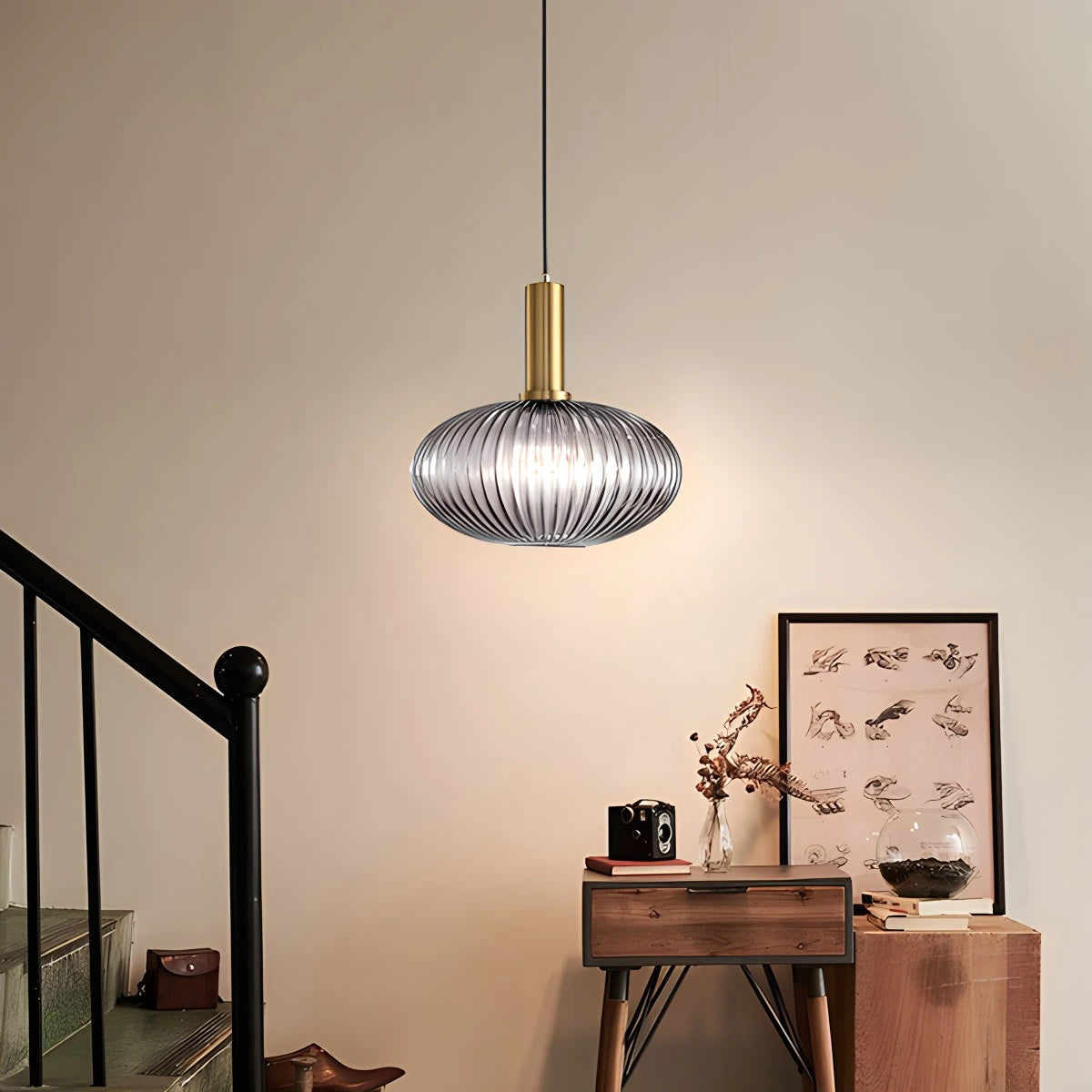 Antizer Nordic Vintage Glass Striped Pendeant Light