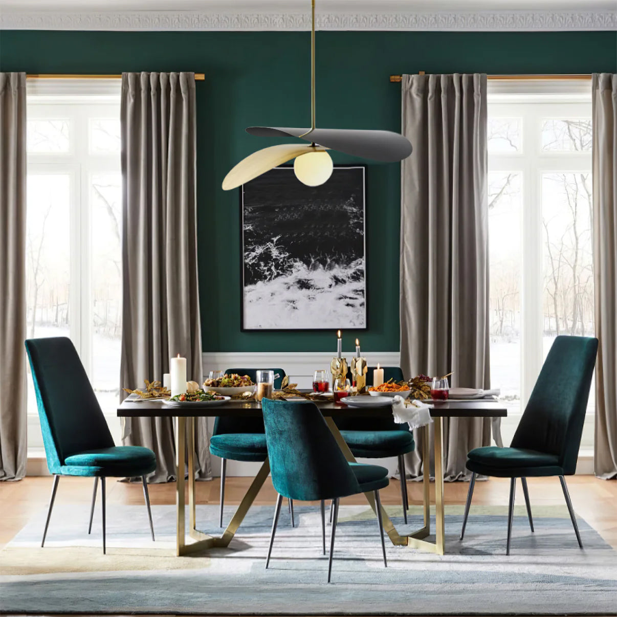 Modern Mid-Century Olivia Glass Chandelier Pendant Light | Adjustable Gold/Black