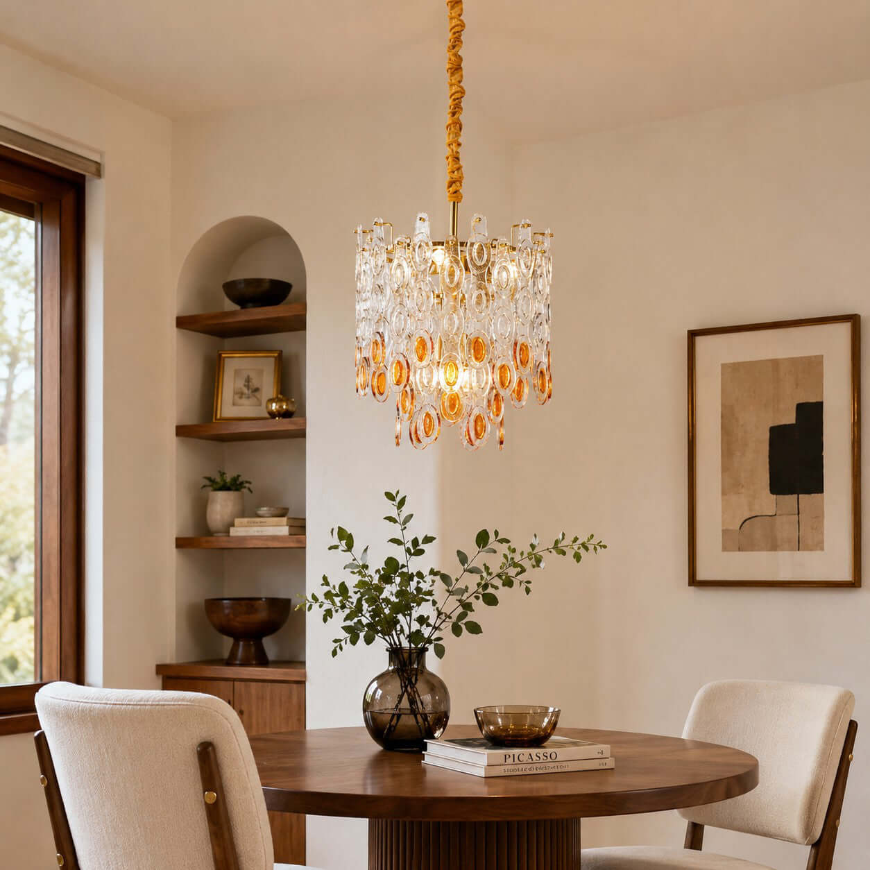 Antizer Layered Art Round Sculptural Glass Chandelier