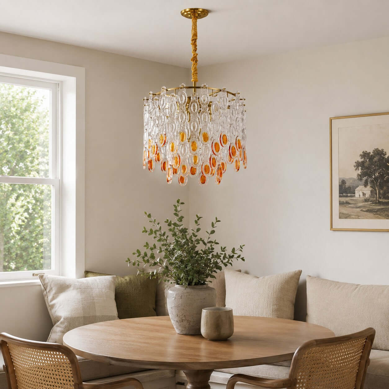 Antizer Layered Art Round Sculptural Glass Chandelier