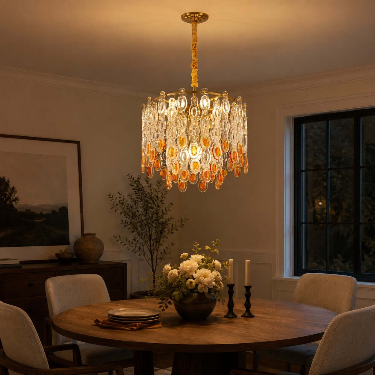Antizer Layered Art Round Sculptural Glass Chandelier