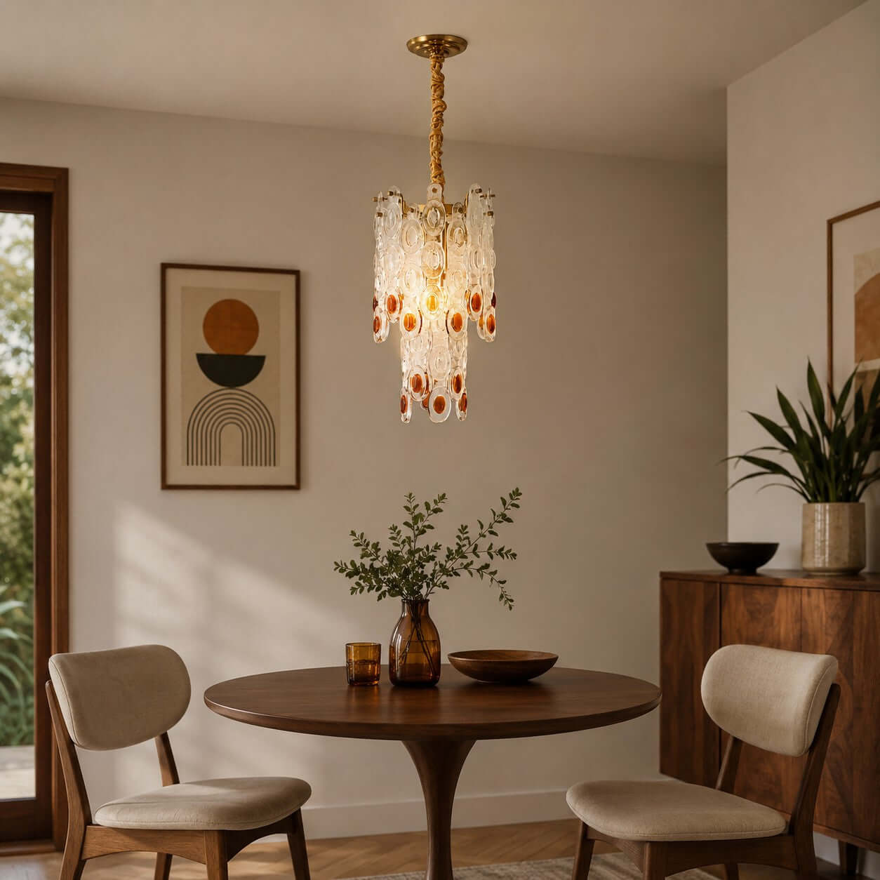 Antizer Layered Art Round Sculptural Glass Chandelier