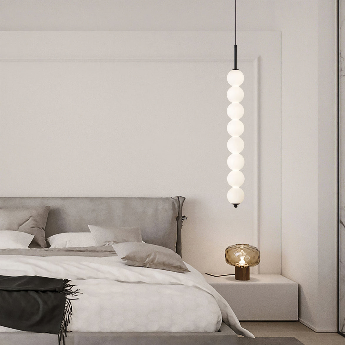 Modern Orbet LED Pendant Lamp with Stacked Milk Glass Orbs & Brass/Black Finish