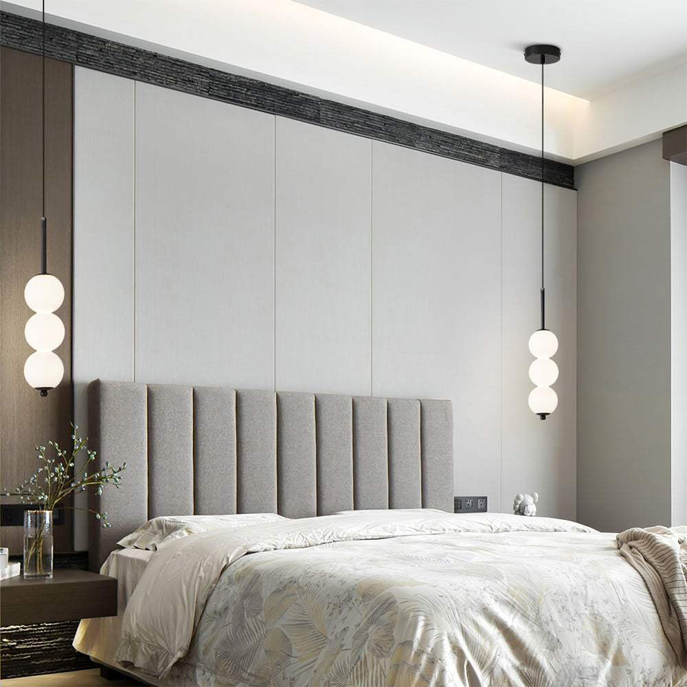 Modern Orbet LED Pendant Lamp with Stacked Milk Glass Orbs & Brass/Black Finish