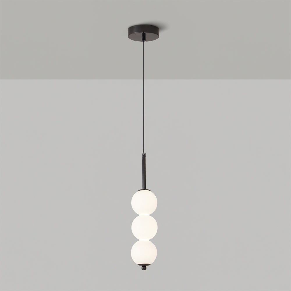 Modern Orbet LED Pendant Lamp with Stacked Milk Glass Orbs & Brass/Black Finish