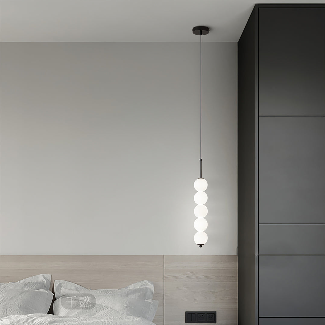 Modern Orbet LED Pendant Lamp with Stacked Milk Glass Orbs & Brass/Black Finish