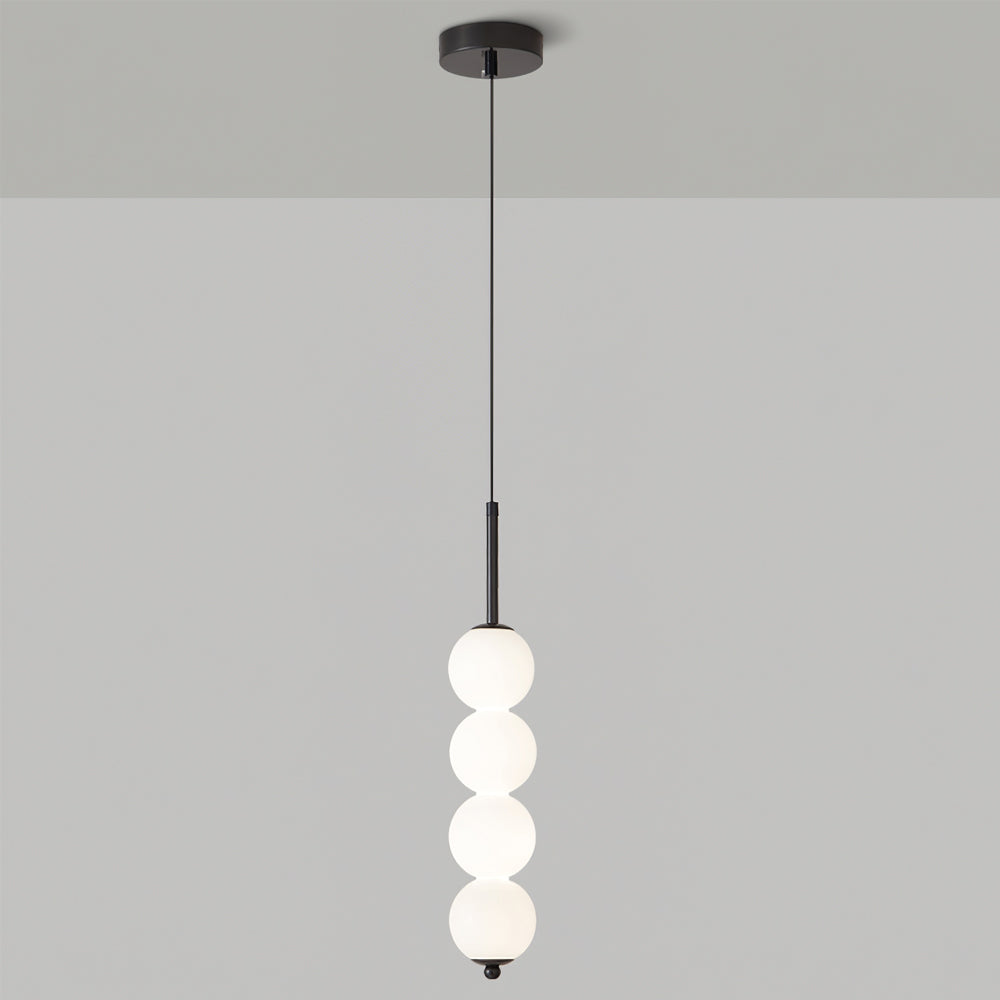 Modern Orbet LED Pendant Lamp with Stacked Milk Glass Orbs & Brass/Black Finish