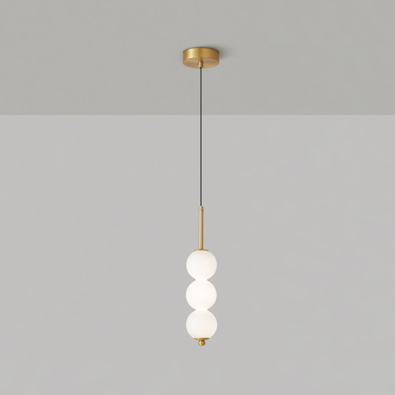 Modern Orbet LED Pendant Lamp with Stacked Milk Glass Orbs & Brass/Black Finish