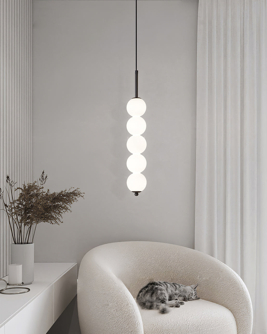 Modern Orbet LED Pendant Lamp with Stacked Milk Glass Orbs & Brass/Black Finish