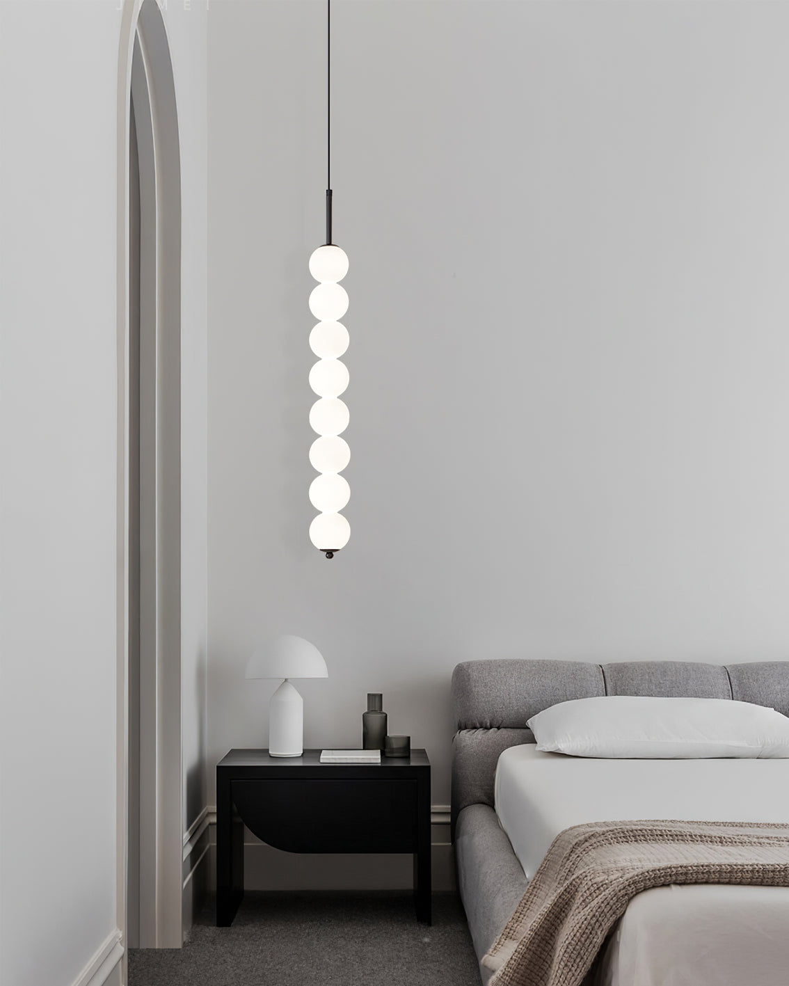 Modern Orbet LED Pendant Lamp with Stacked Milk Glass Orbs & Brass/Black Finish