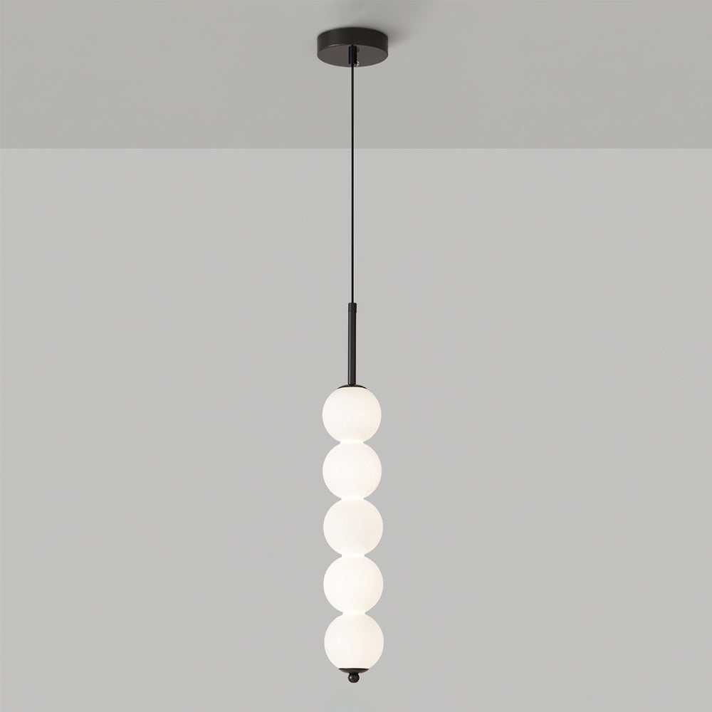 Modern Orbet LED Pendant Lamp with Stacked Milk Glass Orbs & Brass/Black Finish
