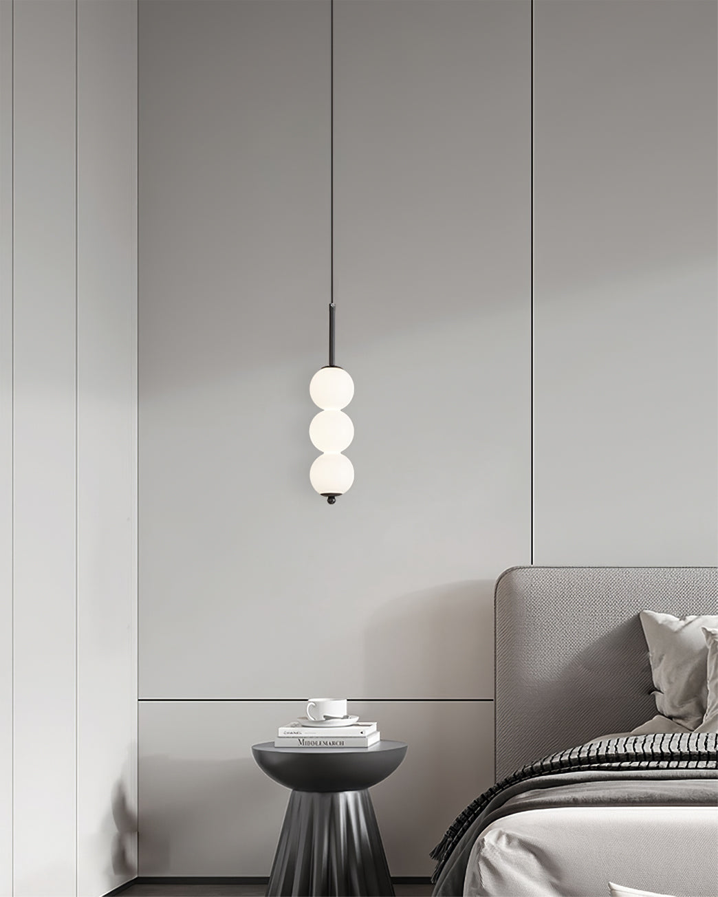Modern Orbet LED Pendant Lamp with Stacked Milk Glass Orbs & Brass/Black Finish