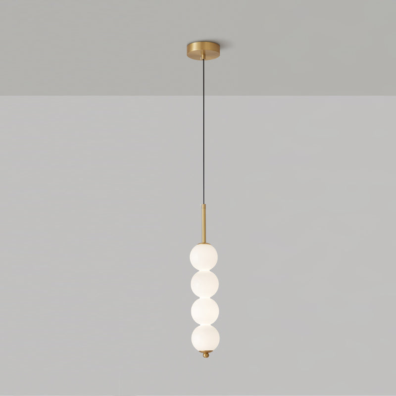 Modern Orbet LED Pendant Lamp with Stacked Milk Glass Orbs & Brass/Black Finish