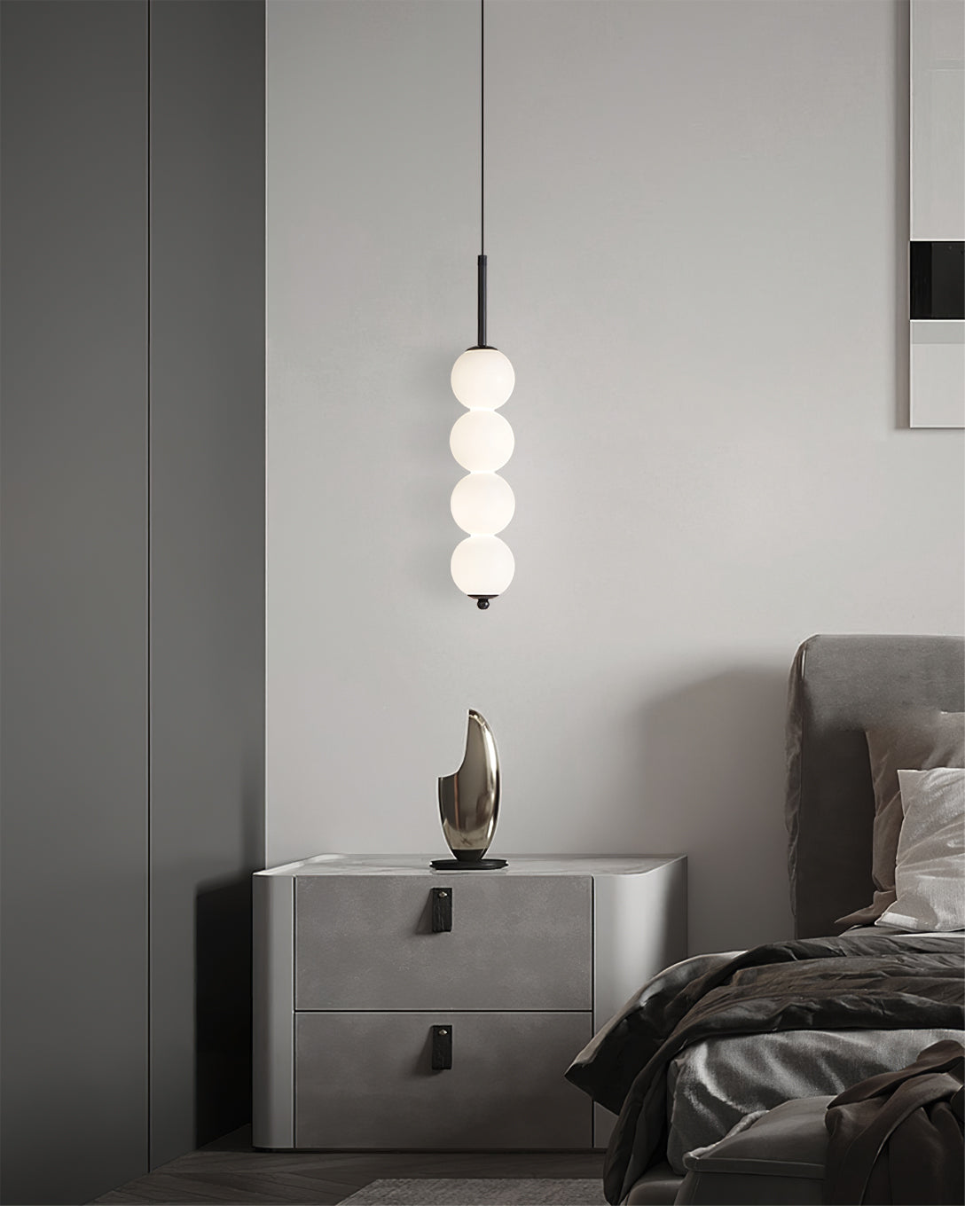 Modern Orbet LED Pendant Lamp with Stacked Milk Glass Orbs & Brass/Black Finish