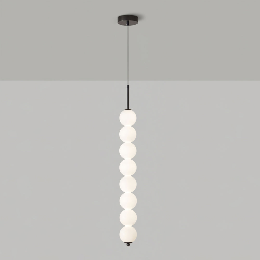 Modern Orbet LED Pendant Lamp with Stacked Milk Glass Orbs & Brass/Black Finish