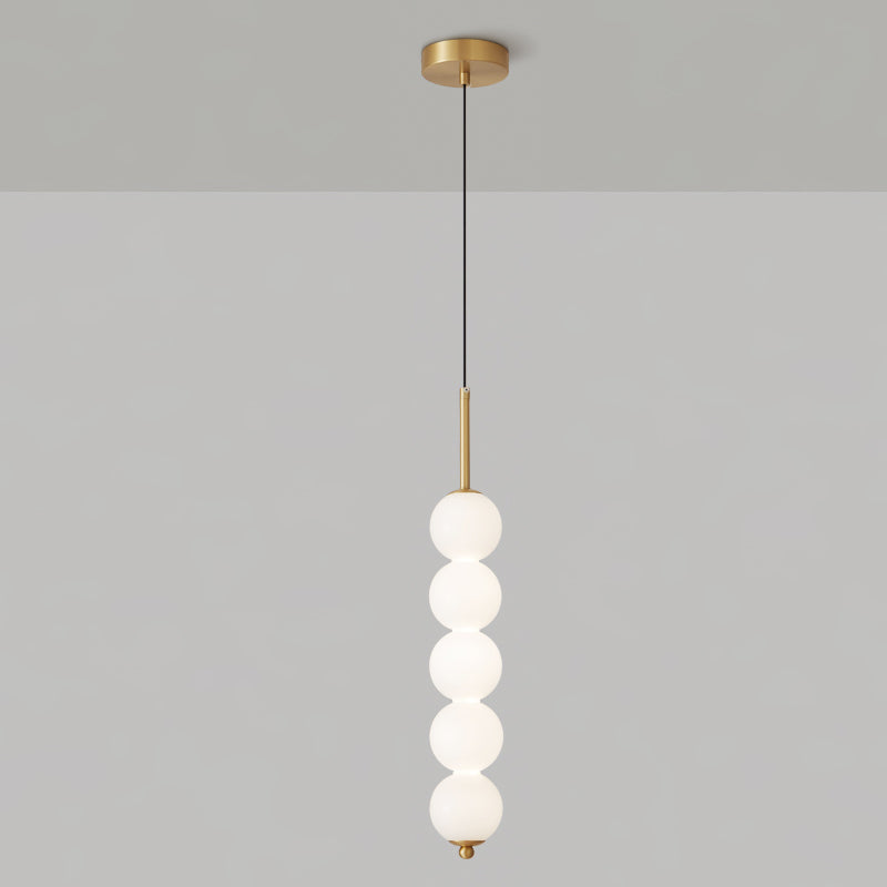 Modern Orbet LED Pendant Lamp with Stacked Milk Glass Orbs & Brass/Black Finish