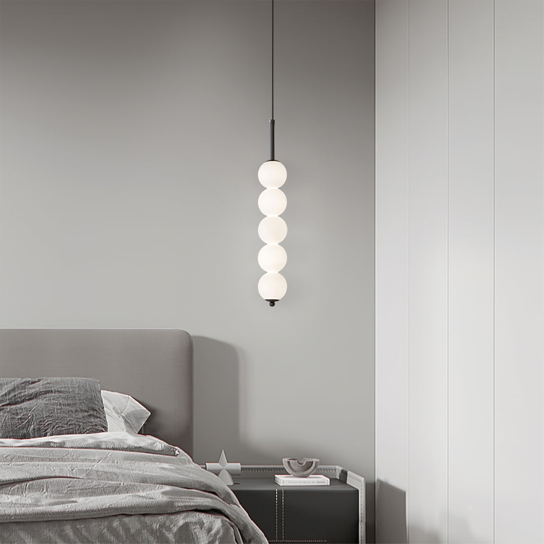 Modern Orbet LED Pendant Lamp with Stacked Milk Glass Orbs & Brass/Black Finish