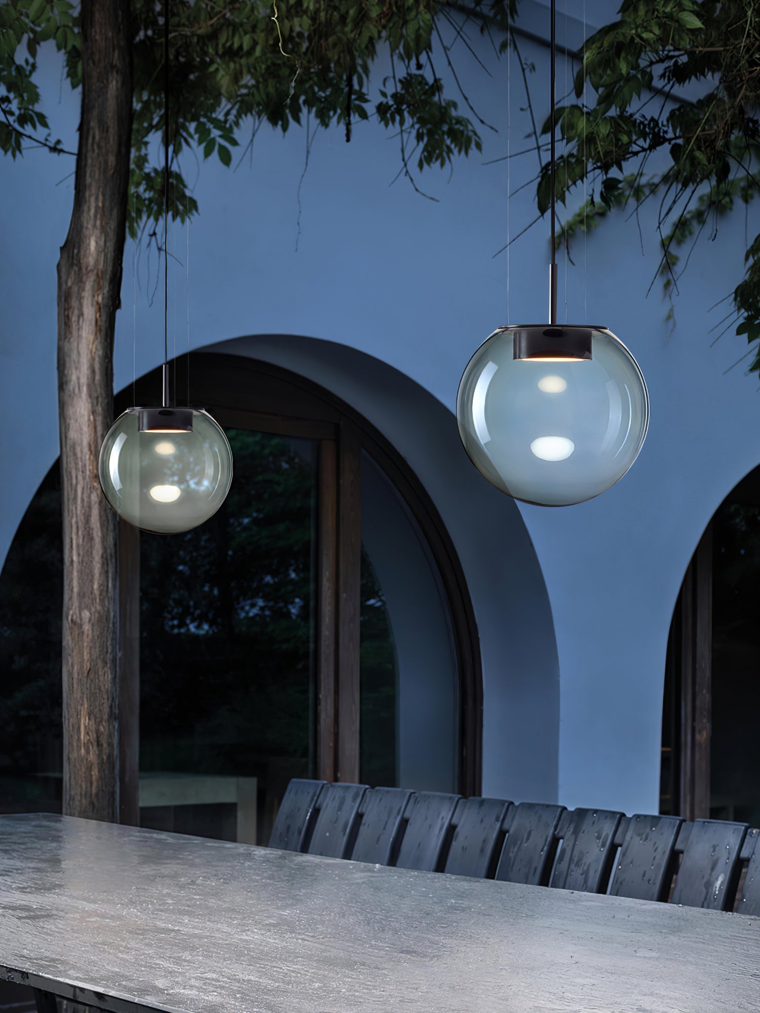 Modern Orbis Handblown Smoke Glass LED Pendant Lamp with Metal Fixture