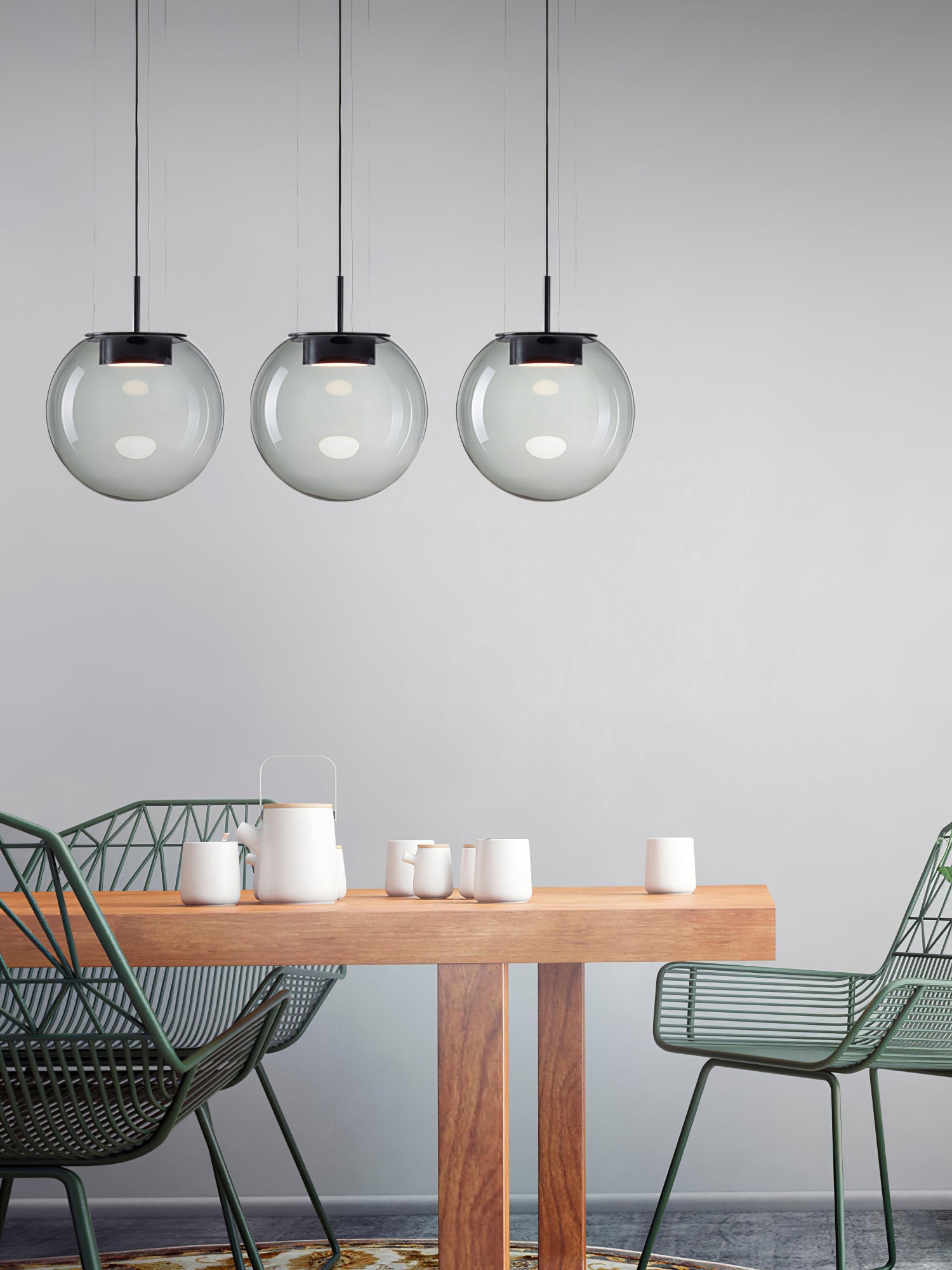 Modern Orbis Handblown Smoke Glass LED Pendant Lamp with Metal Fixture