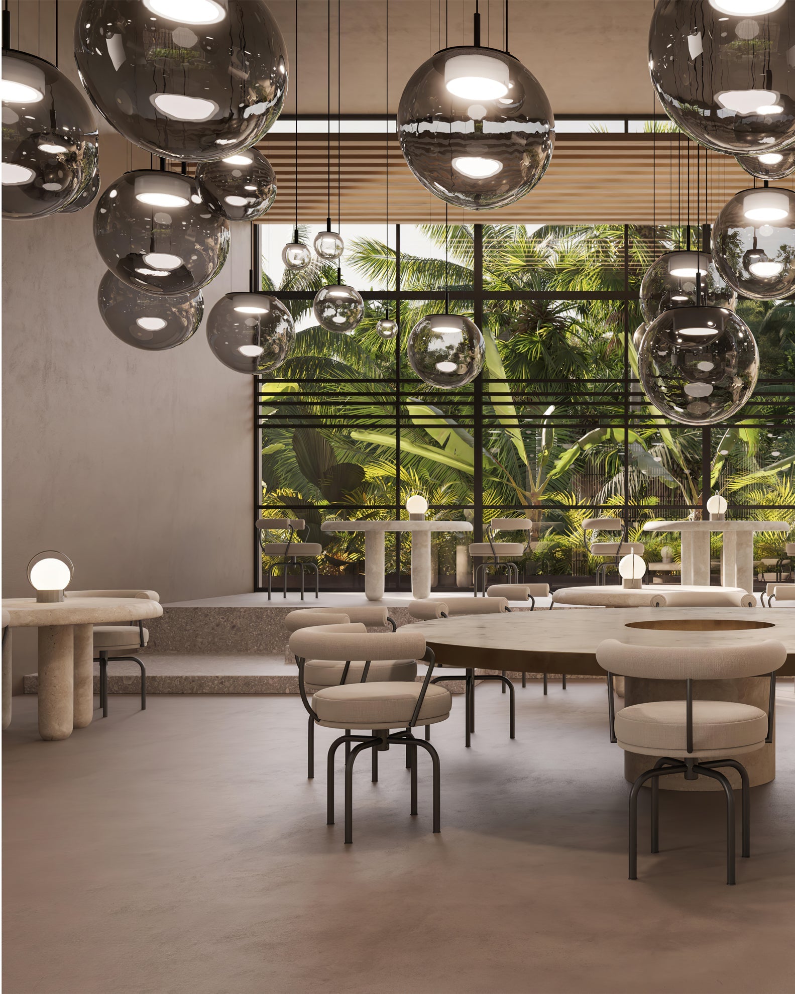 Modern Orbis Handblown Smoke Glass LED Pendant Lamp with Metal Fixture