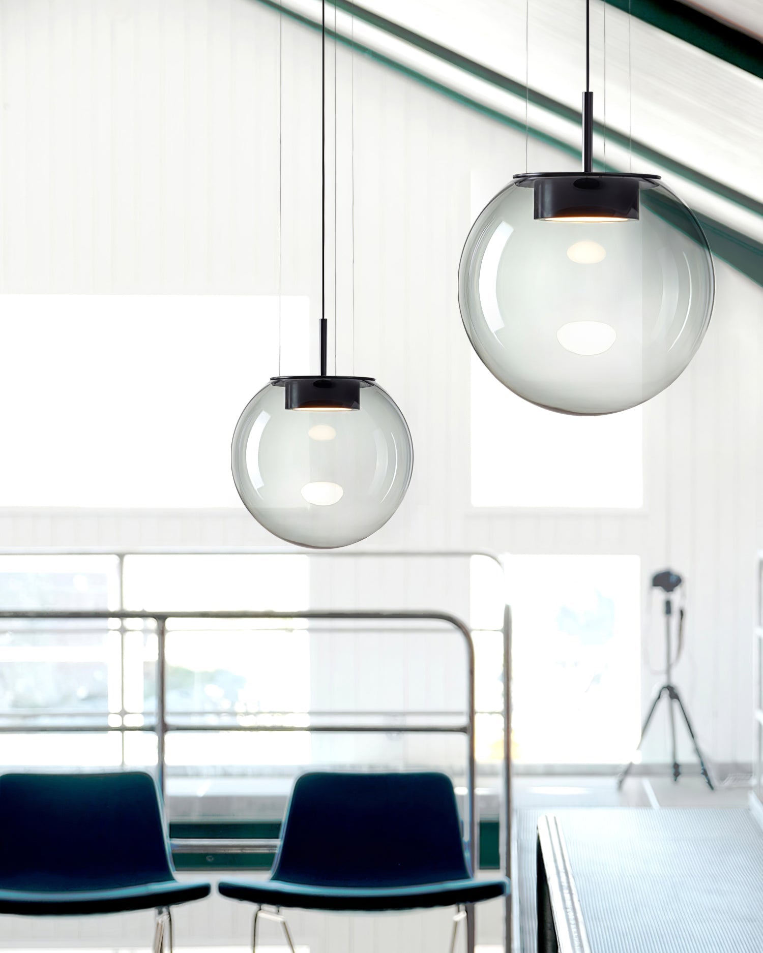 Modern Orbis Handblown Smoke Glass LED Pendant Lamp with Metal Fixture