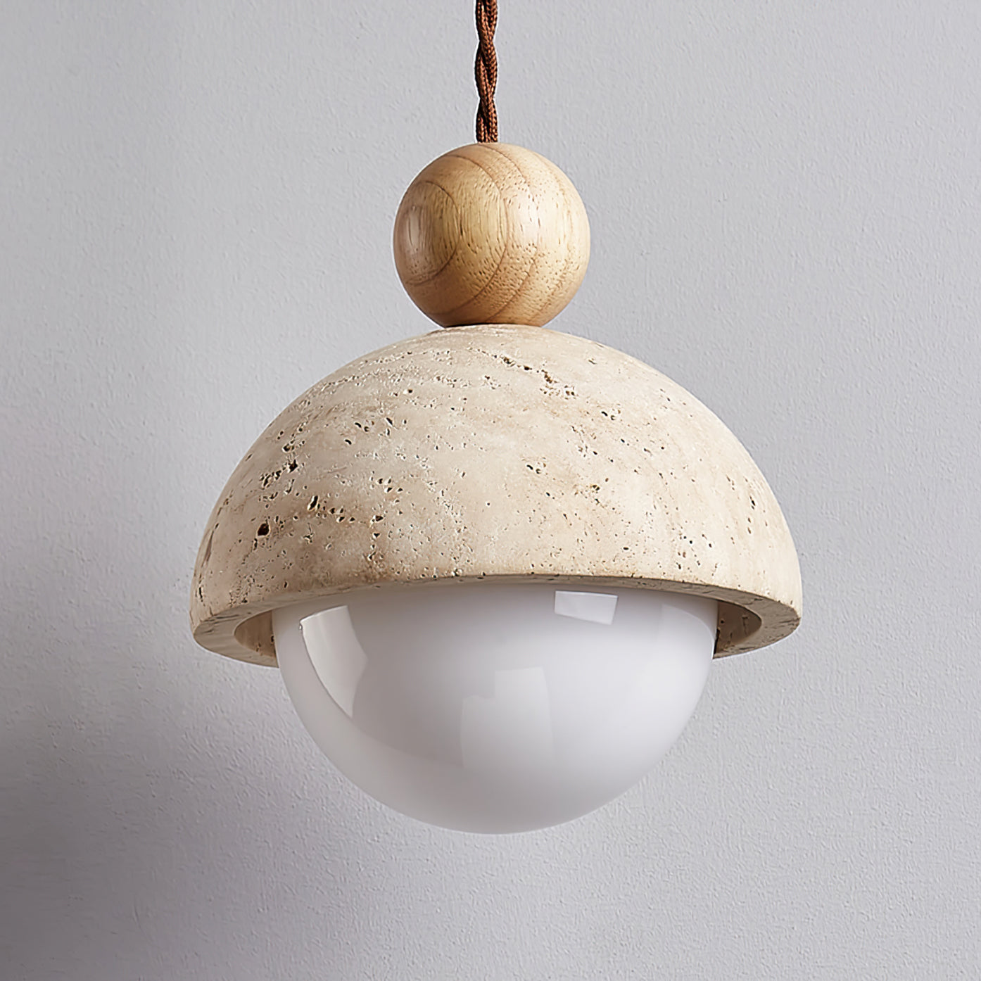 Palermo Travertine Glass Wood Pendant Light - Modern Elegant Ceiling Fixture
