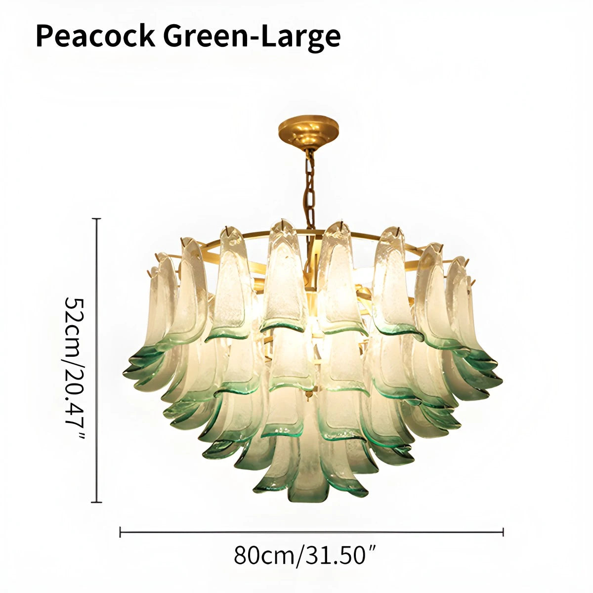 Antizer Gold Tiered Green Glass Chandelier for High Ceiling