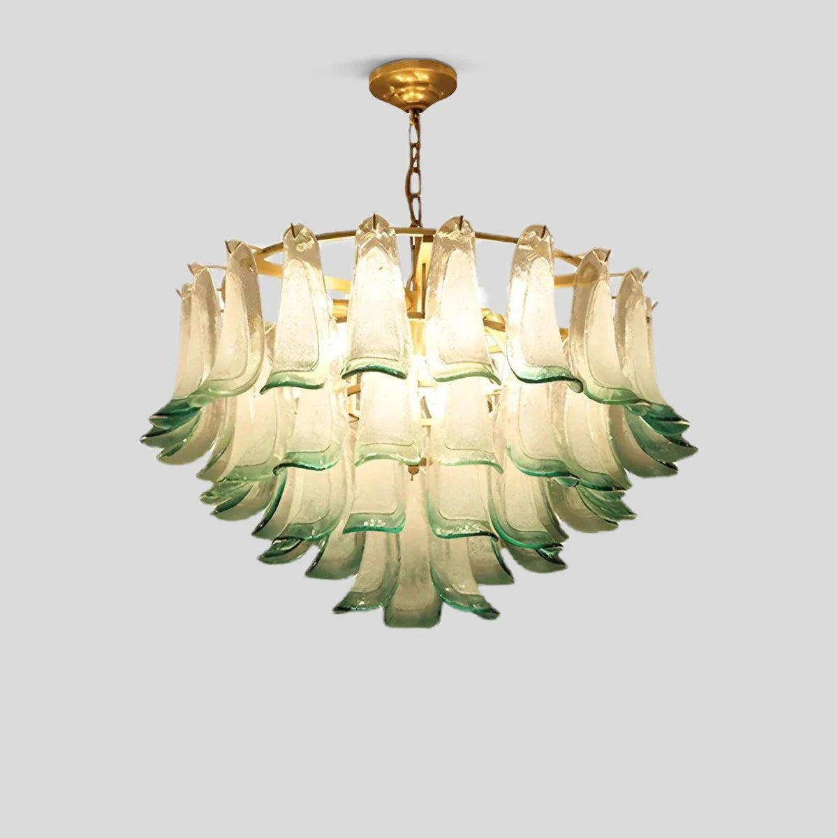 Antizer Gold Tiered Green Glass Chandelier for High Ceiling