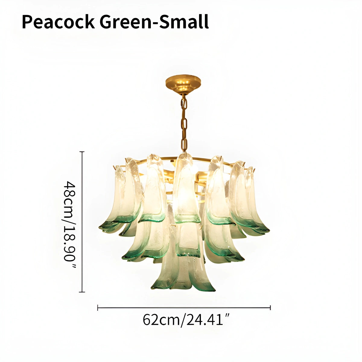 Antizer Gold Tiered Green Glass Chandelier for High Ceiling