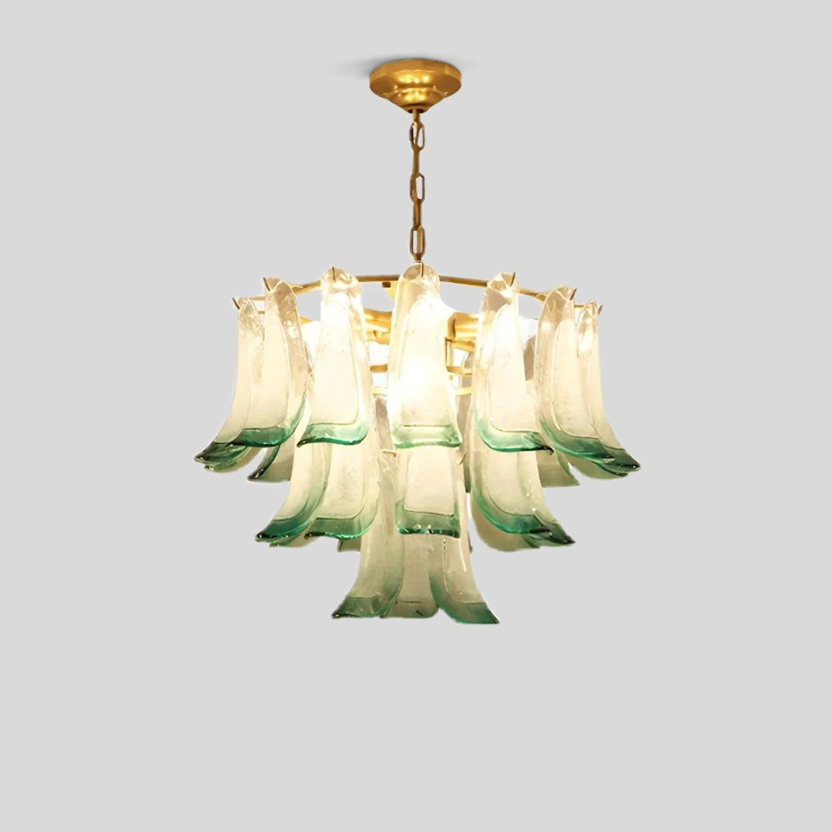 Antizer Gold Tiered Green Glass Chandelier for High Ceiling