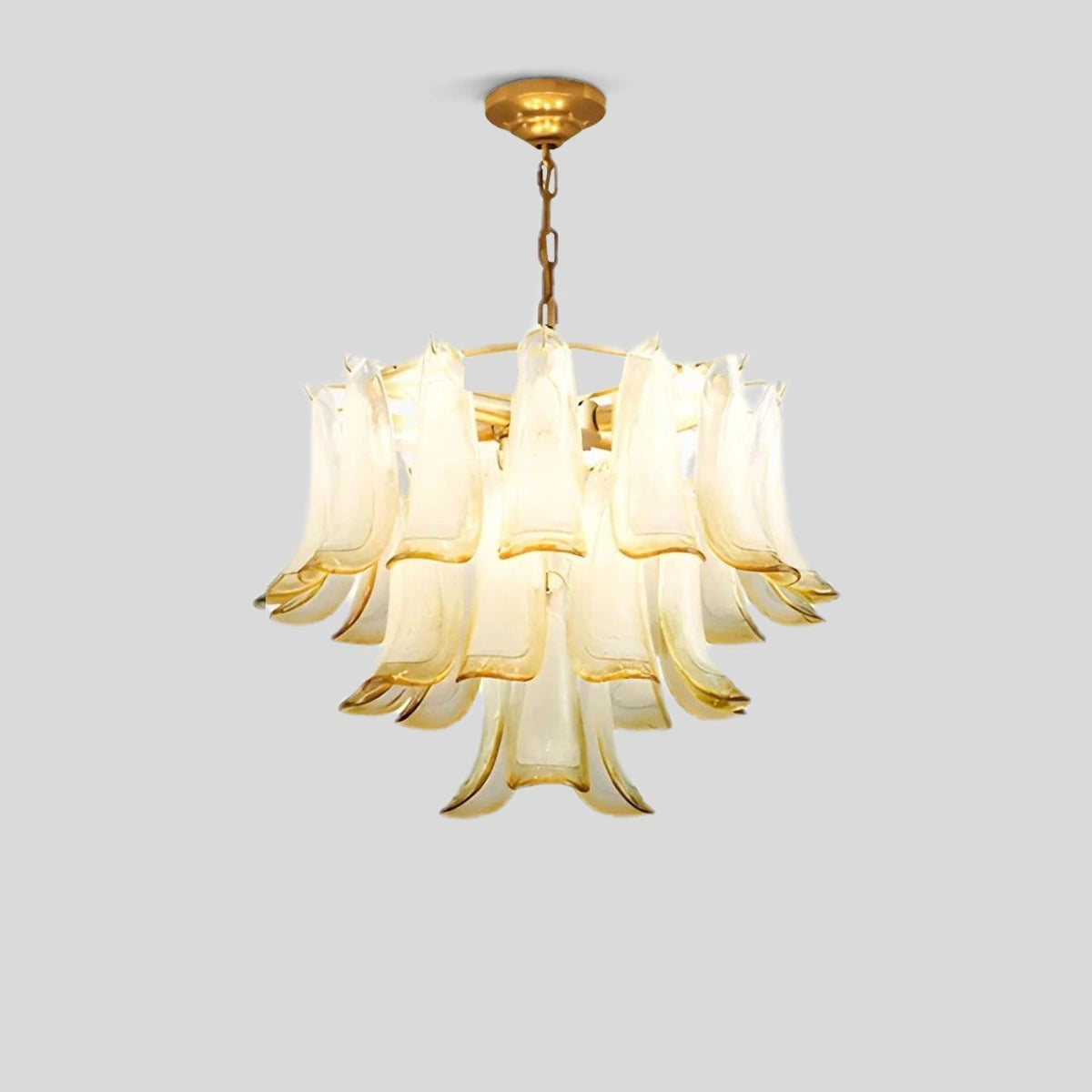 Antizer Gold Tiered Green Glass Chandelier for High Ceiling