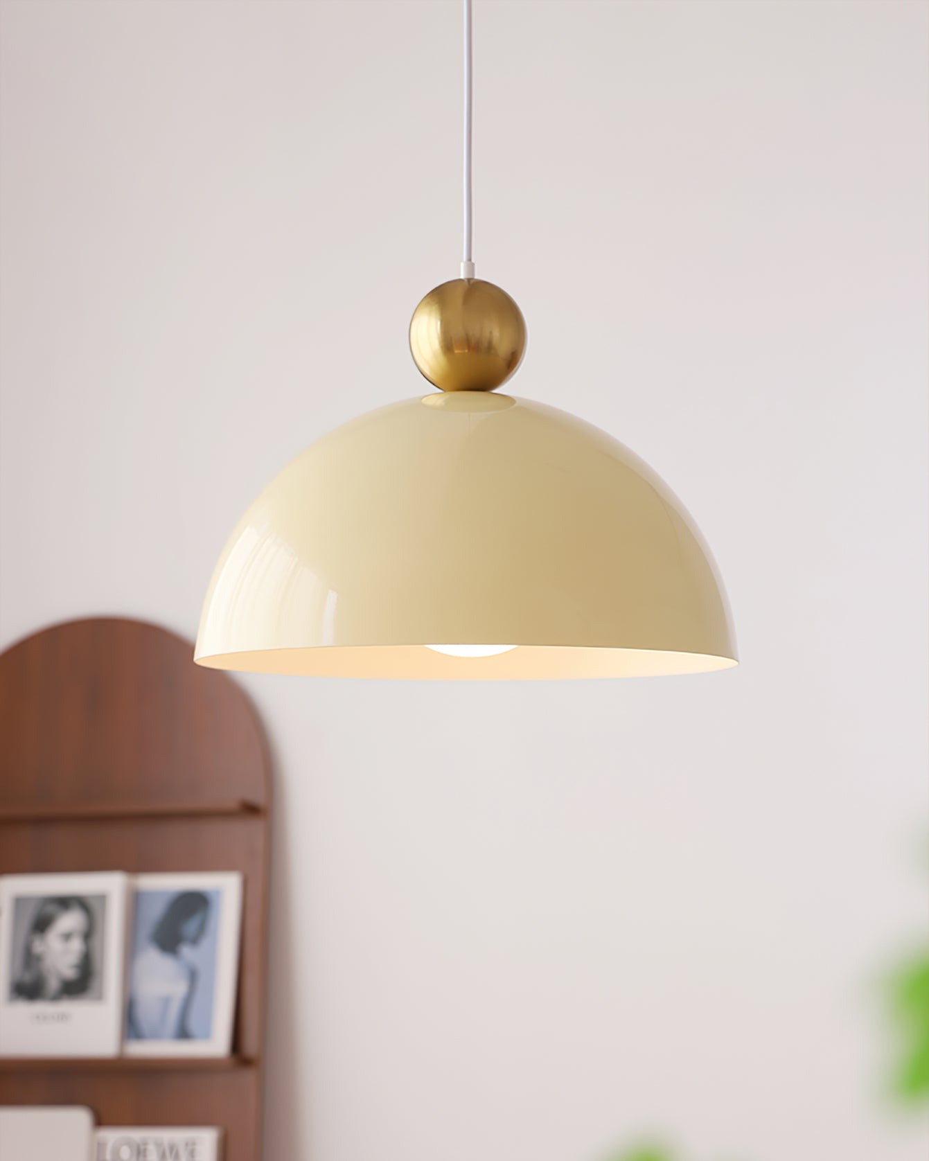 Posa Modern Minimalist Metal Pendant Lamp, Elegant Gold Finish, Colorful Orb Accent