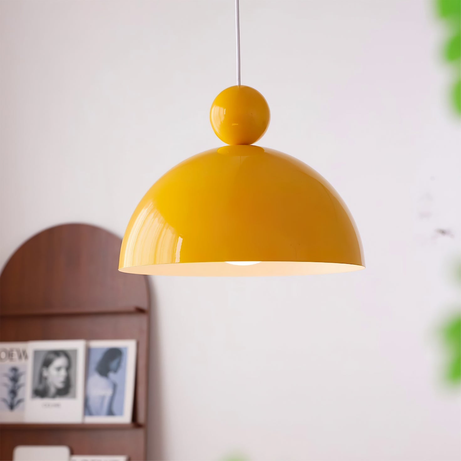 Posa Modern Minimalist Metal Pendant Lamp, Elegant Gold Finish, Colorful Orb Accent